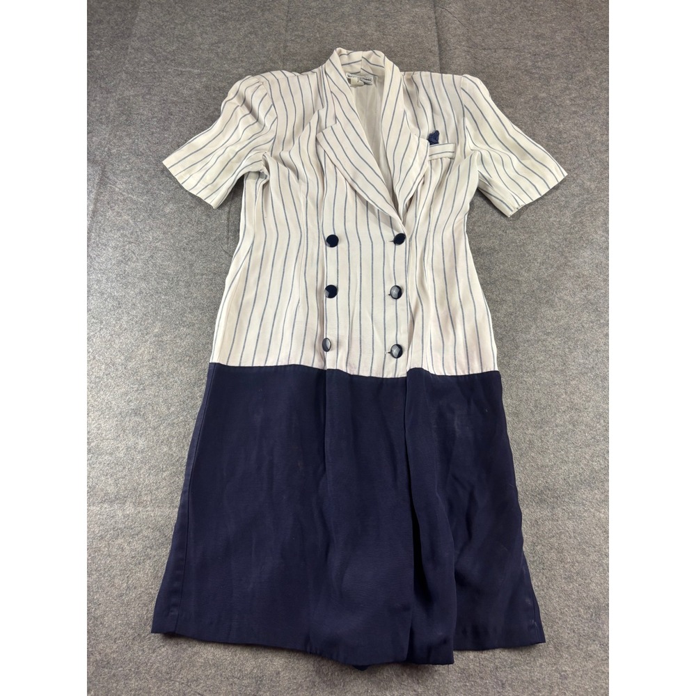 VTG Perceptions Womens 5/6 Double Breasted Pinstripe Dress Navy Nautical 80s